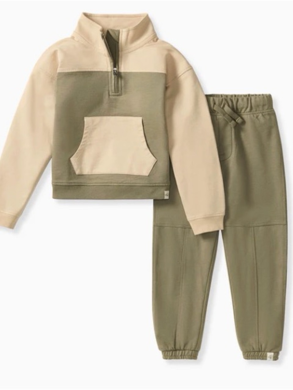 Kids Olive & Cream Colorblock Sweatpant Set